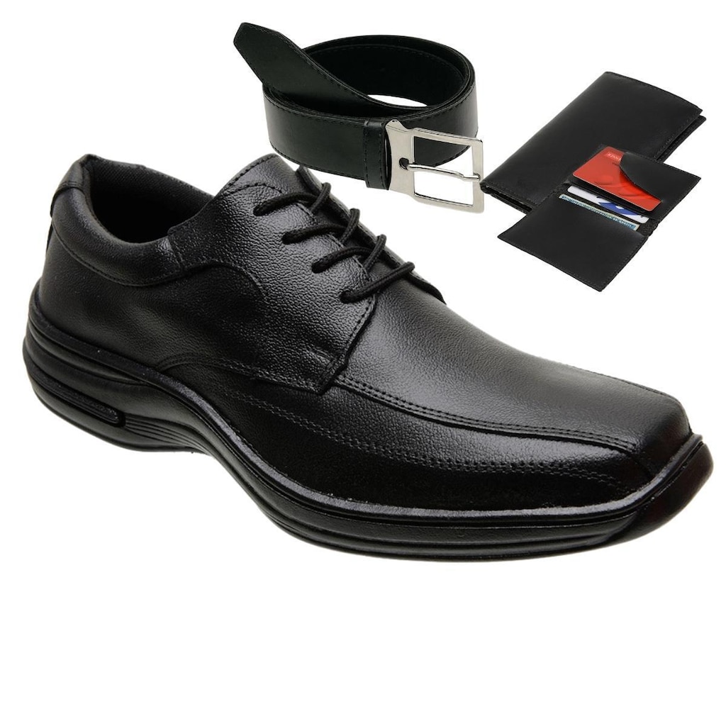 Sapatos Masculino Casual em Couro Legitimo Com Cadarço Com Cinto e Carteira