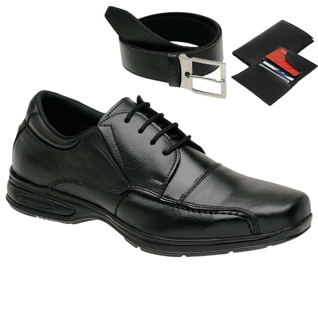Sapatos Masculino Social Bico Quadrado de Amarrar com Cinto e Carteira