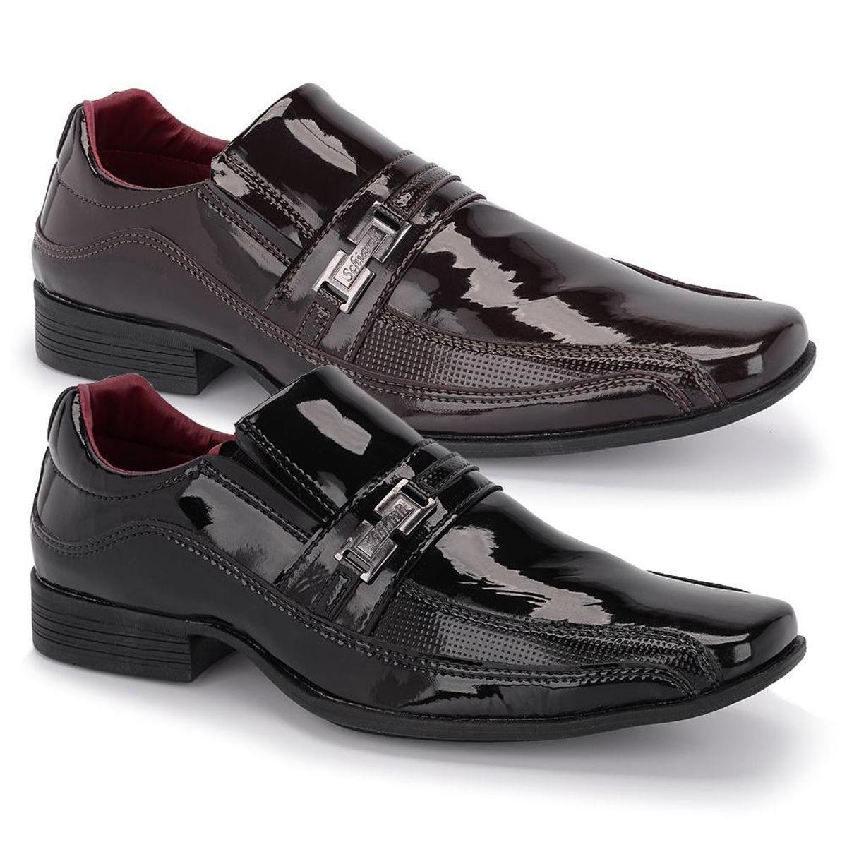 Sapatos Masculinos Sociais Kit 2 Pares Sem Cadarço Calce Fácil Schiareli  836 - Preto+Marrom | Zattini