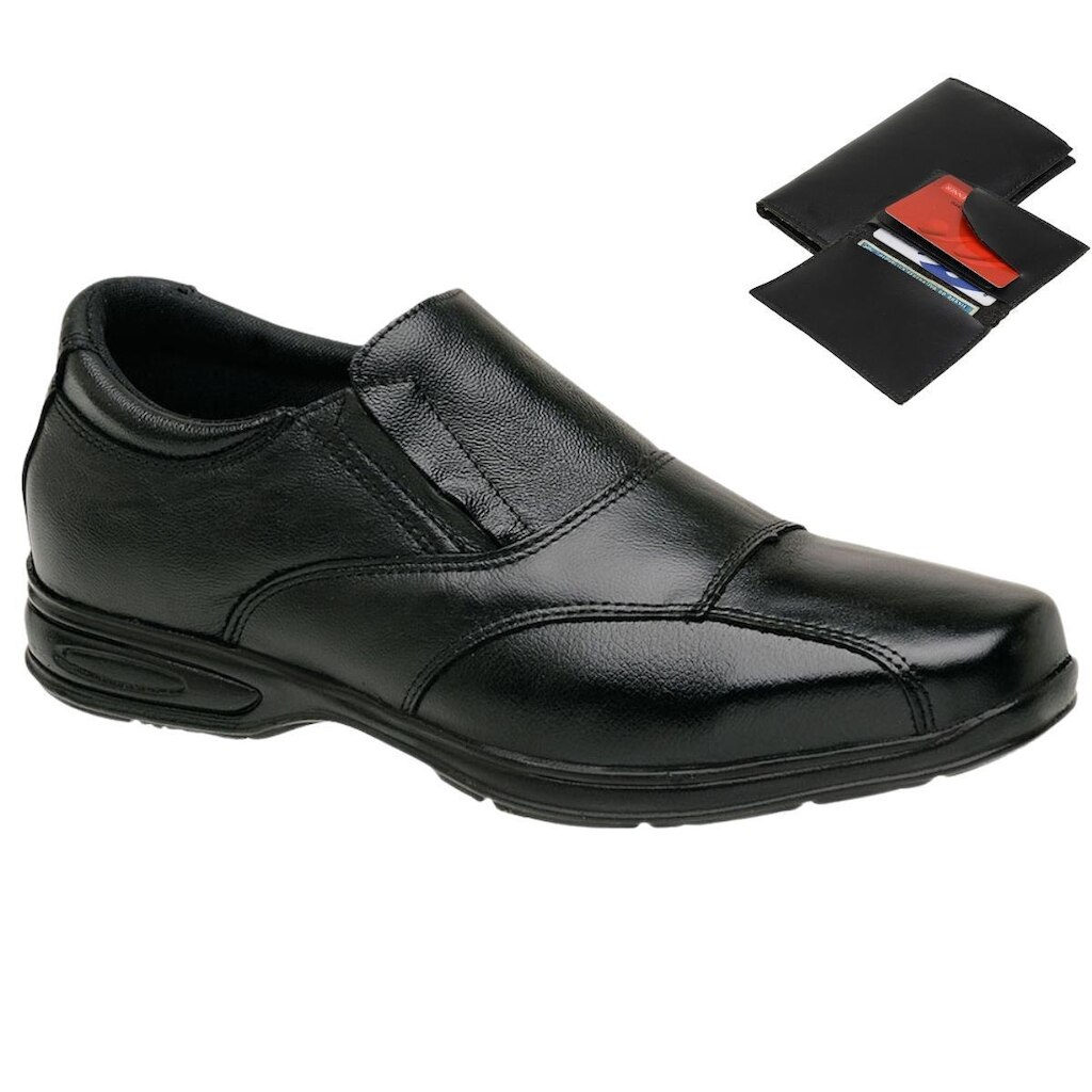 Sapatos Masculinos Social de Couro Leve Macio Solado Costurado + Carteira