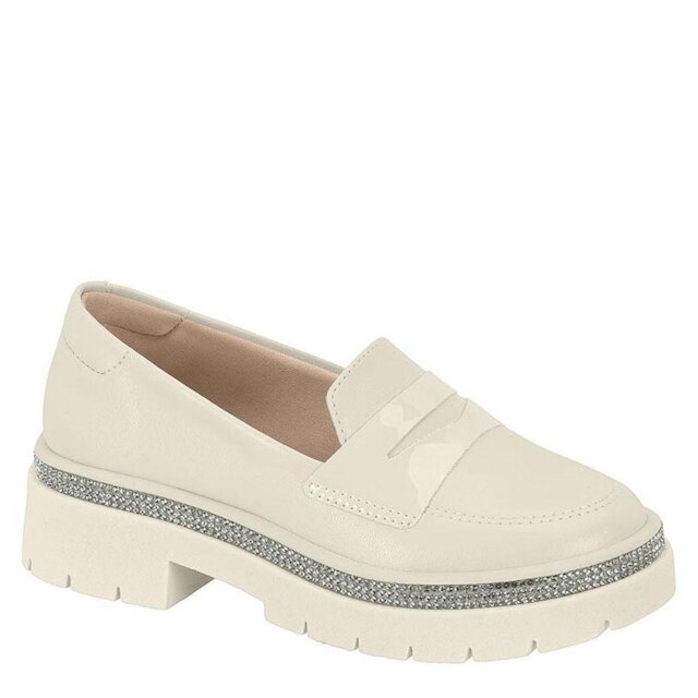 Sapatos Meninas Infantil Mocassim Loafer Brilho Confortável - Branco Off - 34