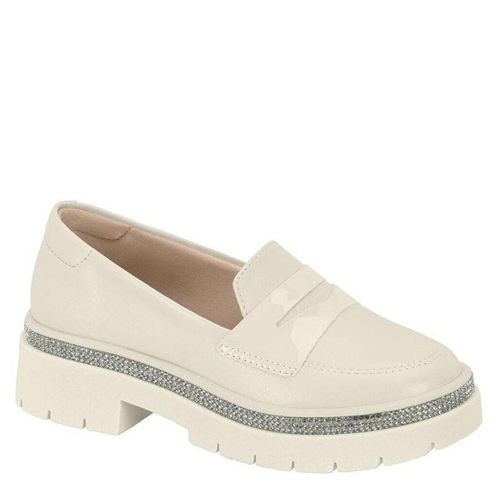 Sapatos Meninas Infantil Mocassim Loafer Brilho Confortável - Branco Off - 34