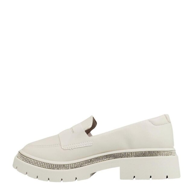 Sapatos Meninas Infantil Mocassim Loafer Brilho Confortável - Branco Off - 34