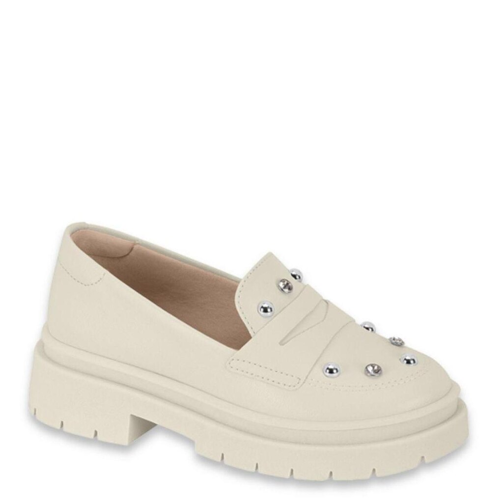Sapatos Meninas Infantil Mocassim Loafer Moderno Confortavel - Branco Off Napa - 34