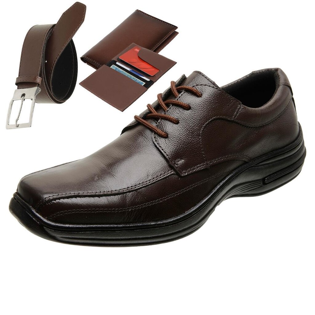 Sapatos Social Ortopédico com Cadarço Ajustável Conforto Masculinos Com Cinto + Carteira