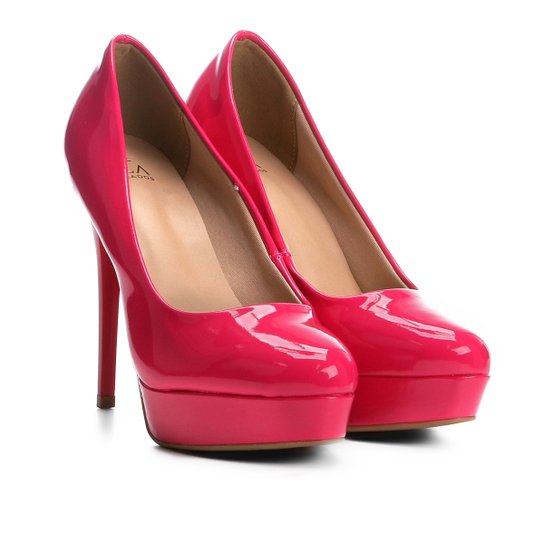 Scarpin Ala Salto Alto Meia Pata Verniz - Pink
