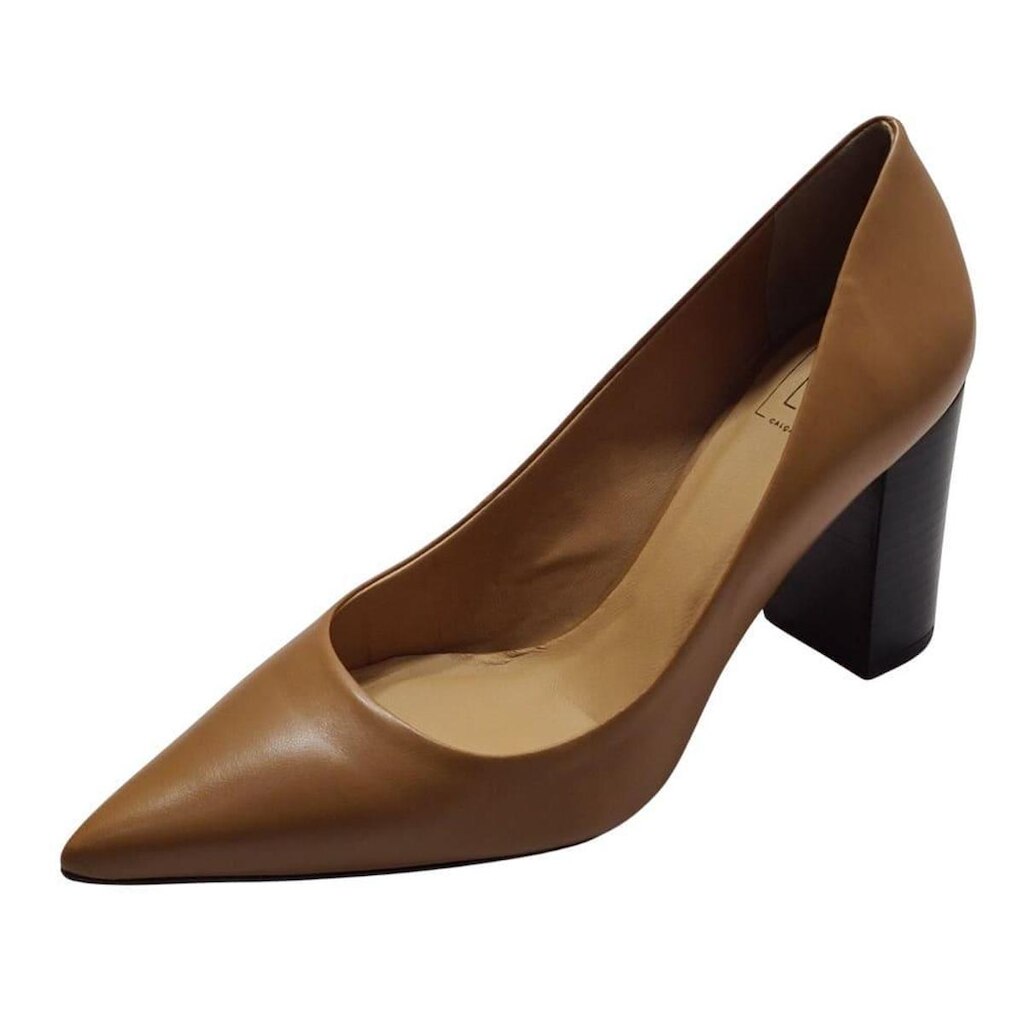 Scarpin Alto Bloco Couro de Carneiro Tan