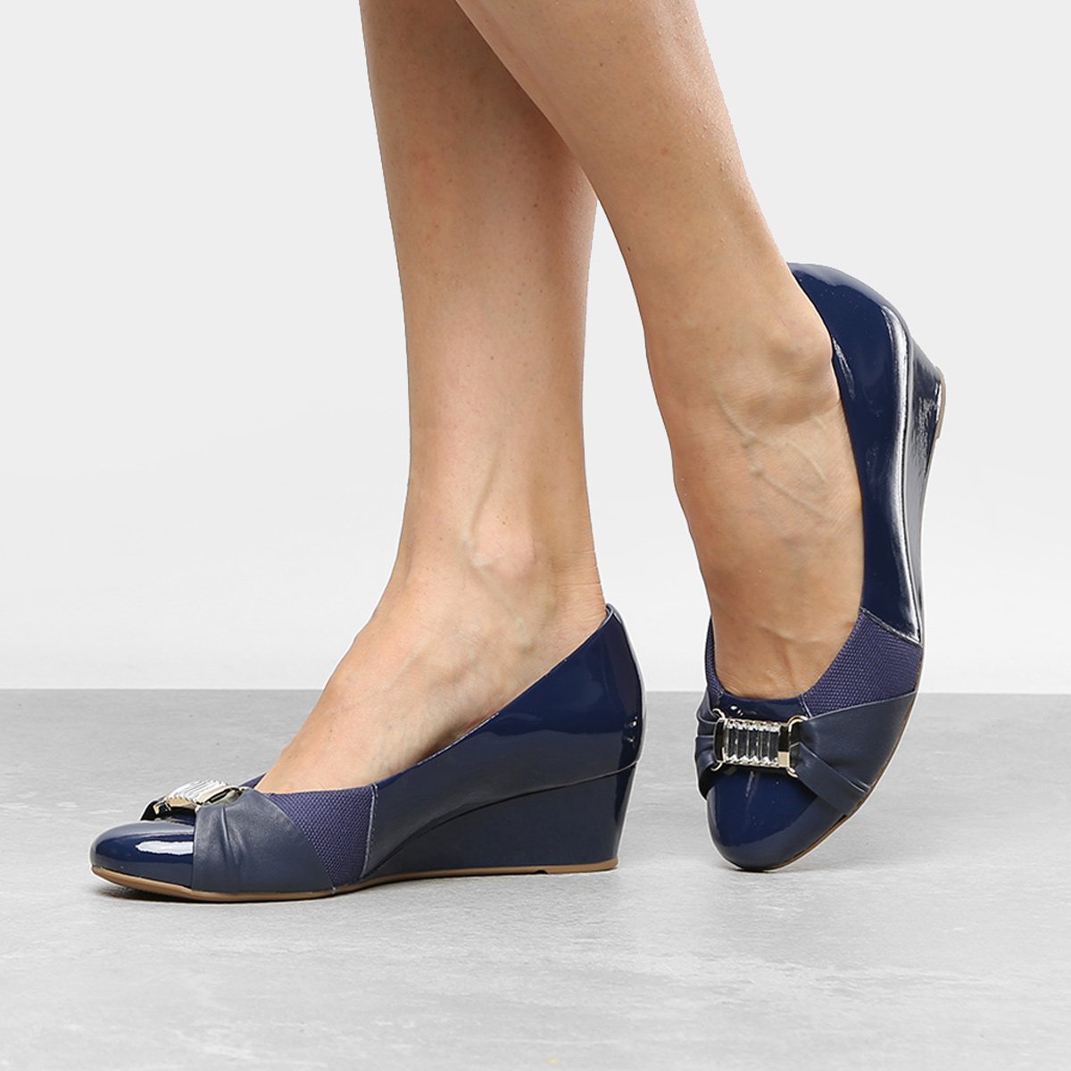Scarpin Anabela Couro Usaflex Joanete - Azul | Zattini