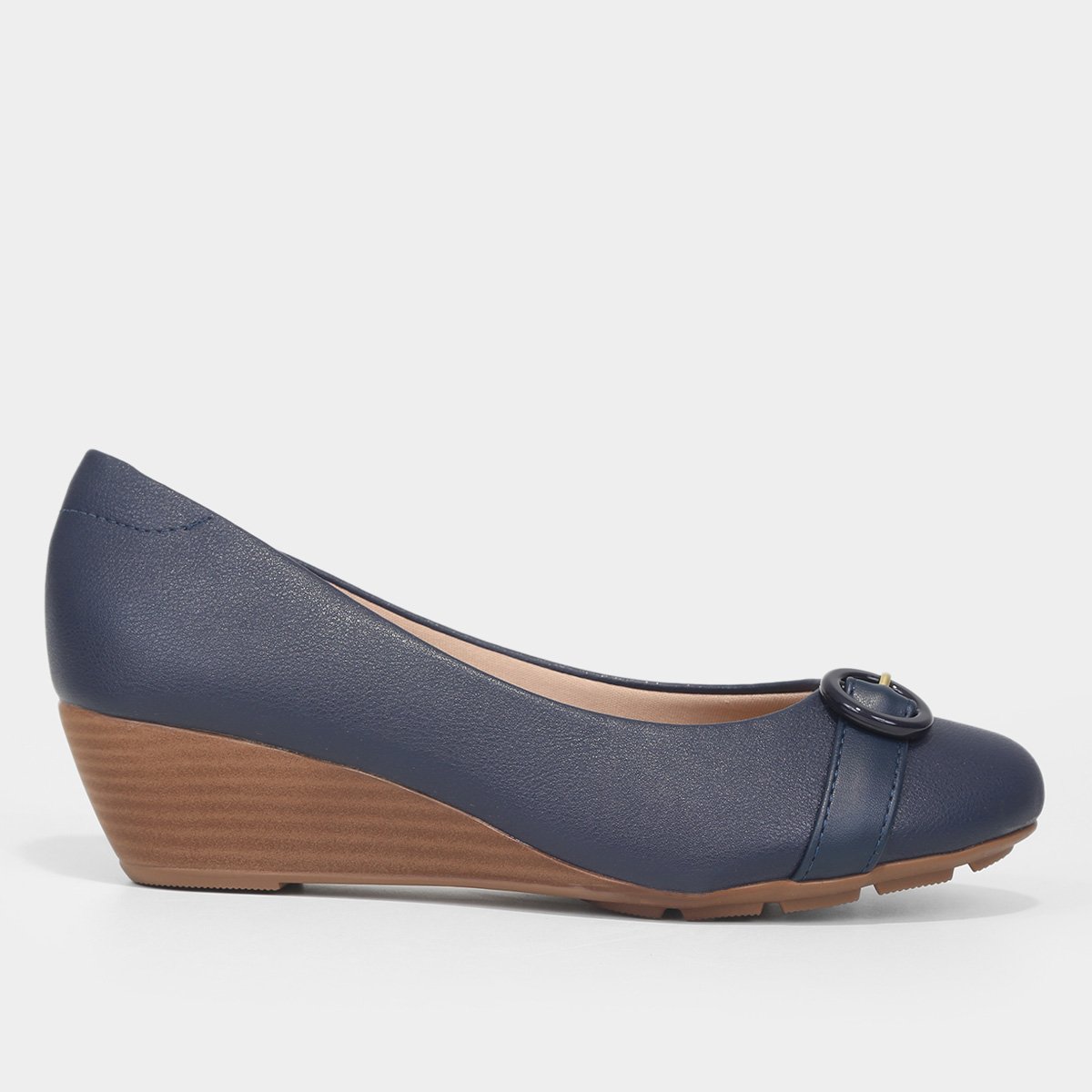 Scarpin Anabela Modare Fivela Salto Baixo Feminino - Azul Escuro Menor preço em Scarpin Anabela Modare Fivela Salto Baixo Feminino - Azul Escuro
