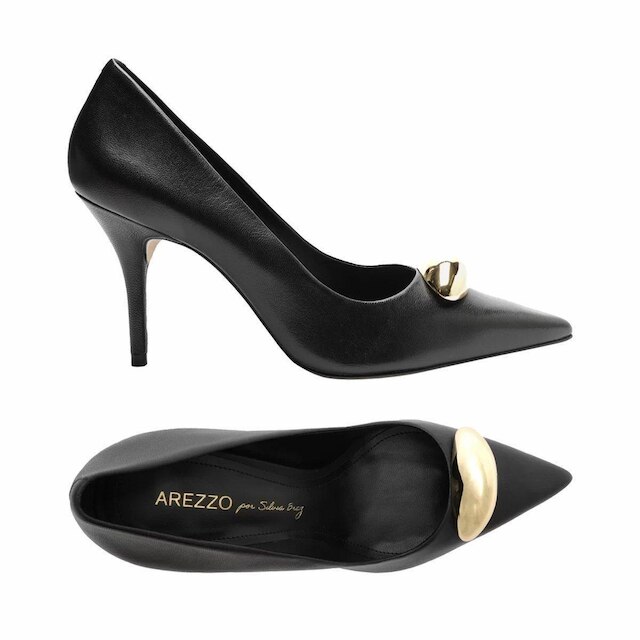 Scarpin Arezzo Original Couro Salto Fino Metal Silvia Braz