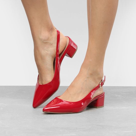 Scarpin Bebecê Salto Baixo Verniz - Vermelho