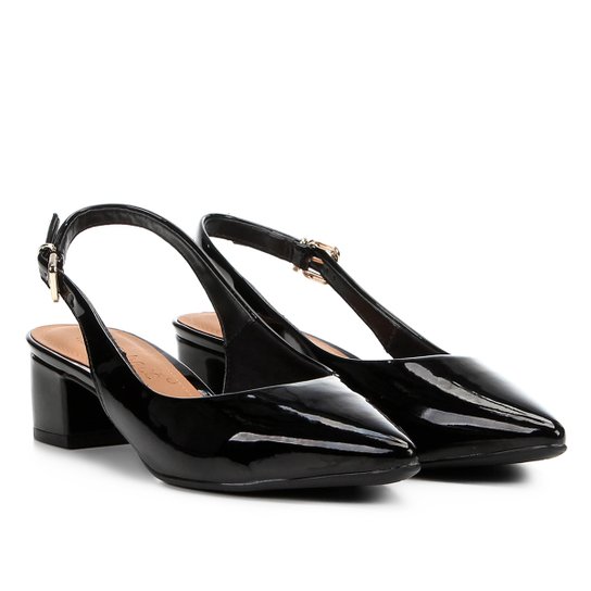 Scarpin Bebecê Salto Baixo Verniz - Preto+Chumbo