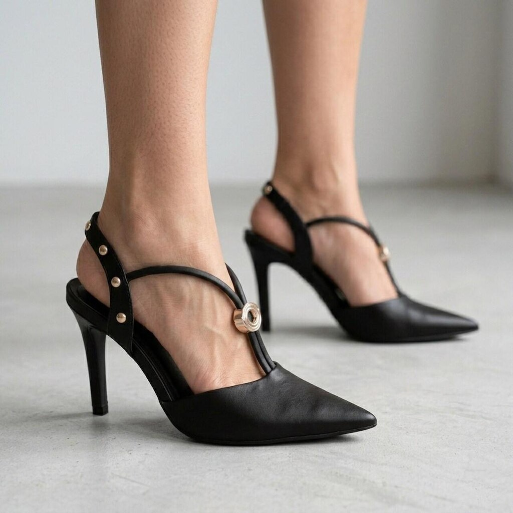 Scarpin Bebecê Slingback Salto Alto Preto