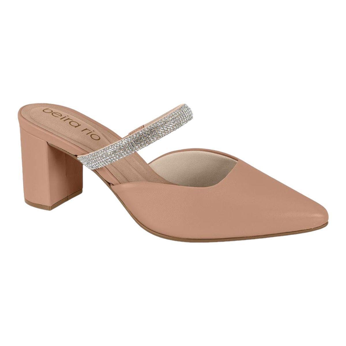 Scarpin Beira Rio 4241.220 Sapato Mule Salto Grosso Brilho Feminino - Nude Menor preço em Scarpin Beira Rio 4241.220 Sapato Mule Salto Grosso Brilho Feminino - Nude
