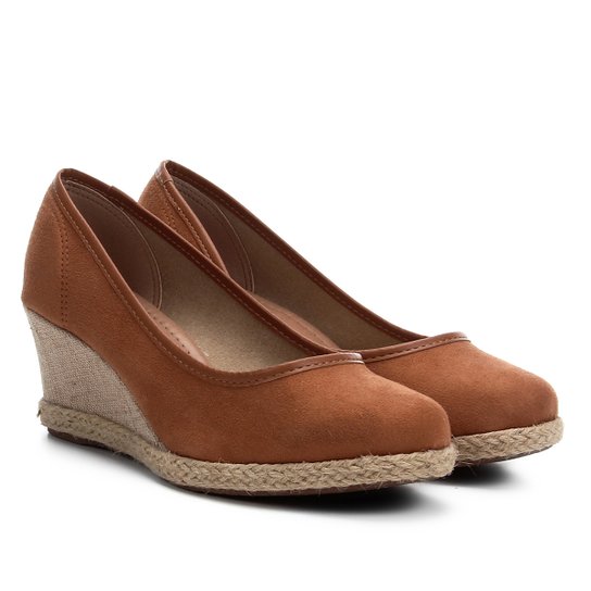 Scarpin Beira Rio Anabela Corda - Caramelo