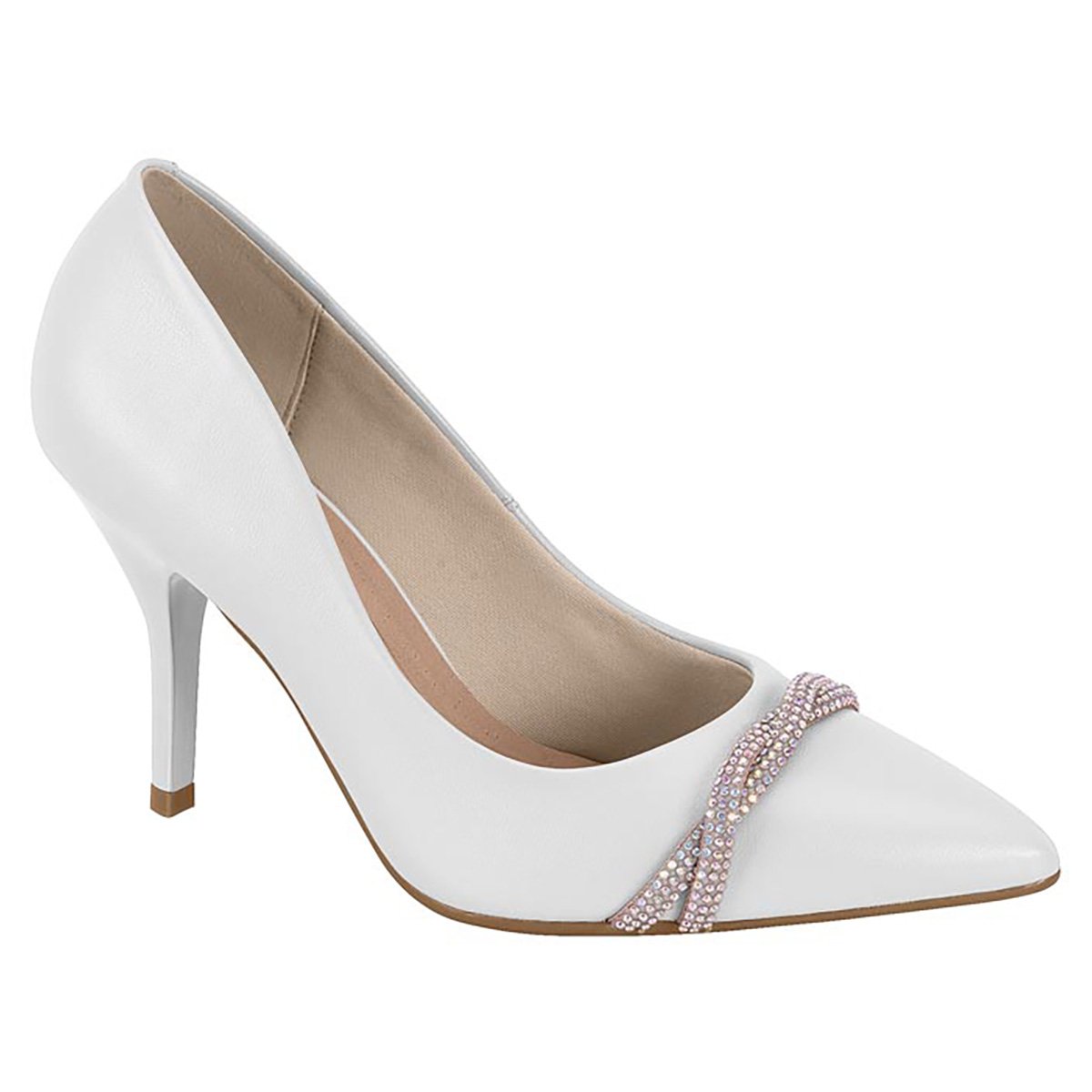 Scarpin Beira Rio Brilho Bico Fino Feminino - Branco+prata Menor preço em Scarpin Beira Rio Brilho Bico Fino Feminino - Branco+prata