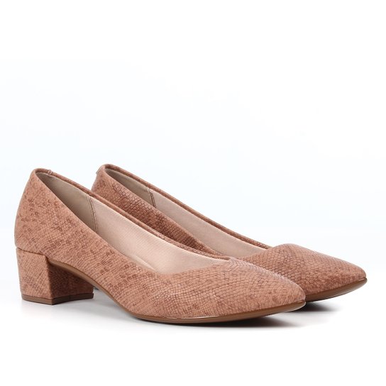 Scarpin Beira Rio Salto Baixo Snake - Nude