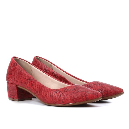 Scarpin Beira Rio Salto Baixo Snake - Vermelho