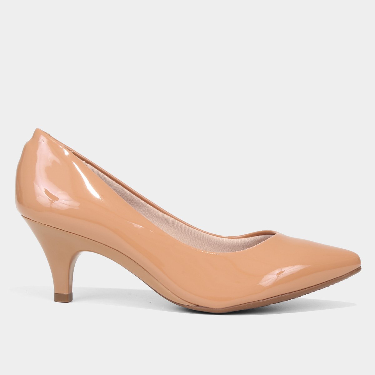 Scarpin Beira Rio Salto Baixo Verniz - Bege Menor preço em Scarpin Beira Rio Salto Baixo Verniz - Bege