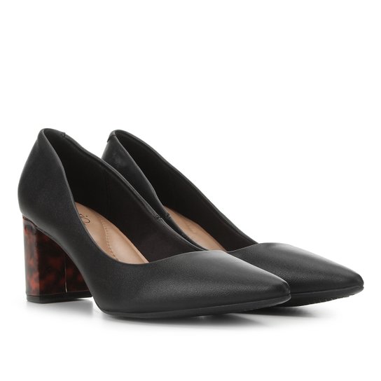 Scarpin Beira Rio Salto Grosso Bico Fino Feminino - Preto