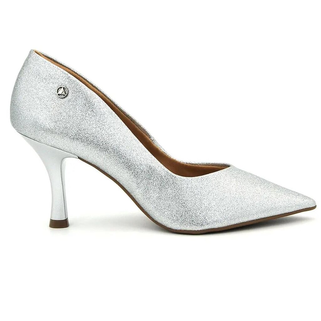 Scarpin Bico Fino S/ Fino Alto Via Uno 1001003T Prata Brilho Festa
