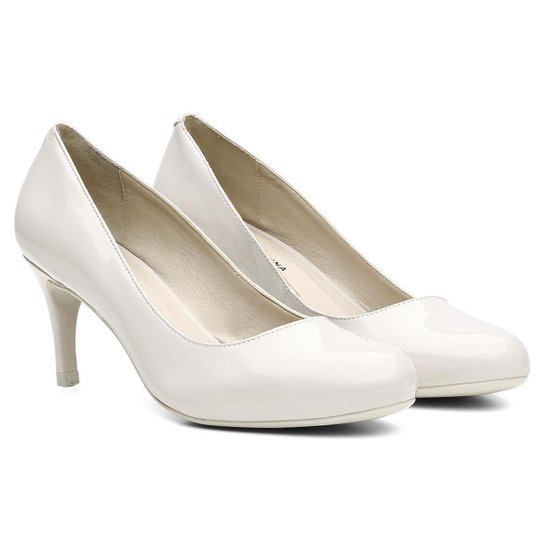 Scarpin Bico Redondo Salto Fino Médio Feminino - Branco