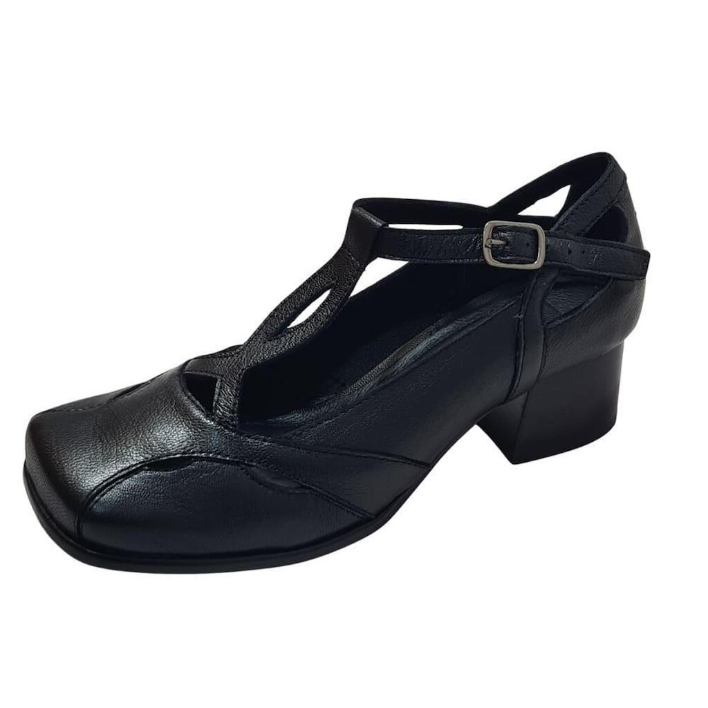 Scarpin Boneca Quadrado Couro de Carneiro Preto