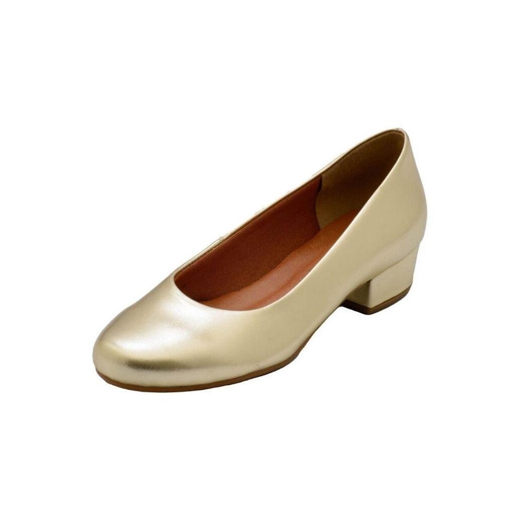 Scarpin Boneca Salto Baixo Grosso 3cm Luiza Sobreira Dourado