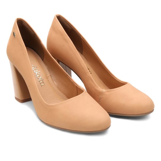 Scarpin Couro Dakota Salto Alto Grosso - Bege