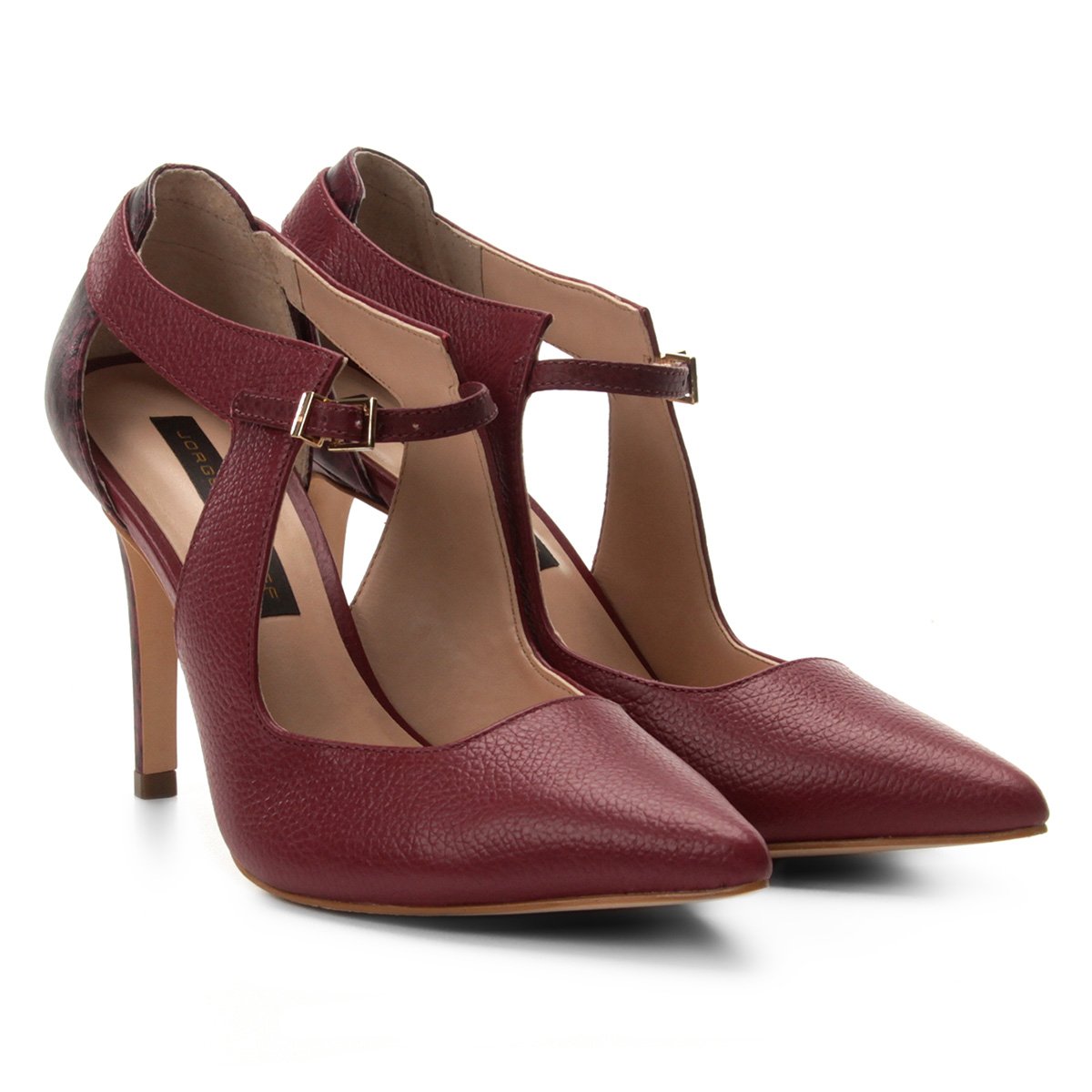 Scarpin Couro Jorge Bischoff Bico Fino Salto Alto - Vinho Menor preço em Scarpin Couro Jorge Bischoff Bico Fino Salto Alto - Vinho