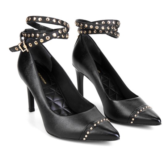 Scarpin Couro Jorge Bischoff Bico Fino Tachas - Preto