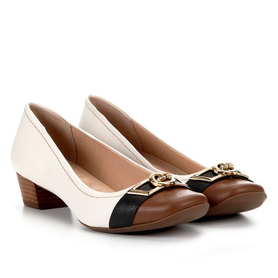 Scarpin Couro Jorge Bischoff Bicolor Salto Baixo Metal - Branco