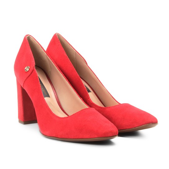 Scarpin Couro Jorge Bischoff Salto Alto Camurção - Vermelho