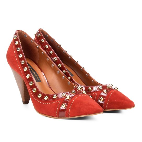 Scarpin Couro Jorge Bischoff Salto Alto com Metais - Vermelho Escuro