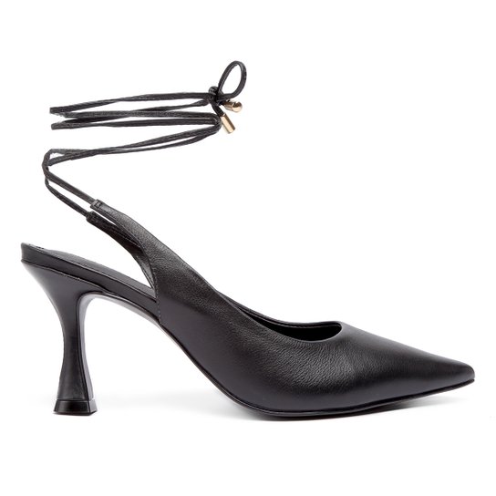 Scarpin Couro Loucos & Santos Salto Alto Amarração - Preto