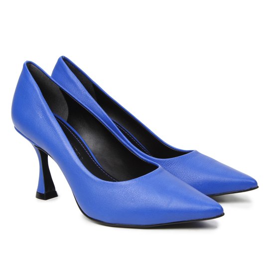Scarpin Couro Loucos & Santos Salto Alto Bico Fino - Azul