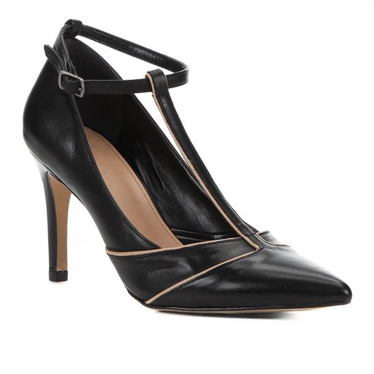 Scarpin Couro Shoestock Athleisure Salto Alto - Preto