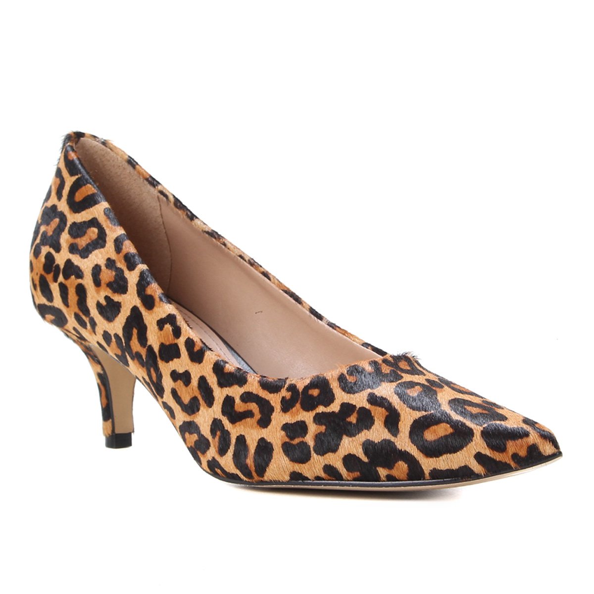 Scarpin Couro Shoestock Cris Salto Médio Pelo Onça - Caramelo+Preto Menor preço em Scarpin Couro Shoestock Cris Salto Médio Pelo Onça - Caramelo+Preto