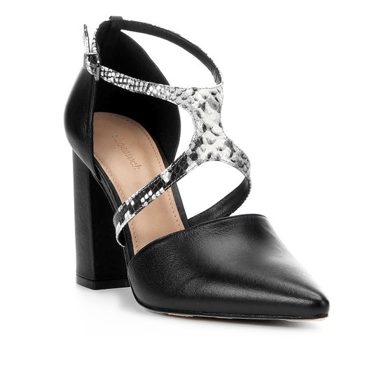 Scarpin Couro Shoestock Linear Snake - Preto