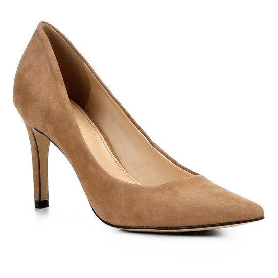 Scarpin Couro Shoestock Salto Alto Bico Fino - Nude
