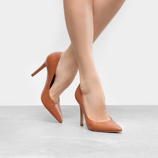 Scarpin Couro Shoestock Salto Alto Color - Caramelo