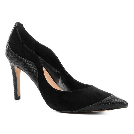 Scarpin Couro Shoestock Salto Alto Curves - Preto