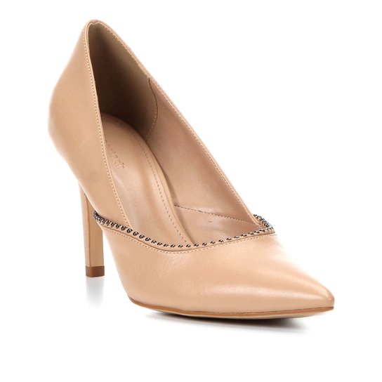 Scarpin Couro Shoestock Salto Alto Glam - Bege