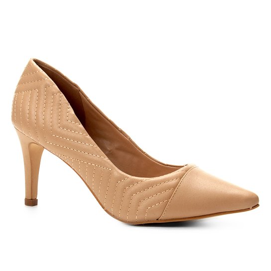 Scarpin Couro Shoestock Salto Alto Matelassê - Bege