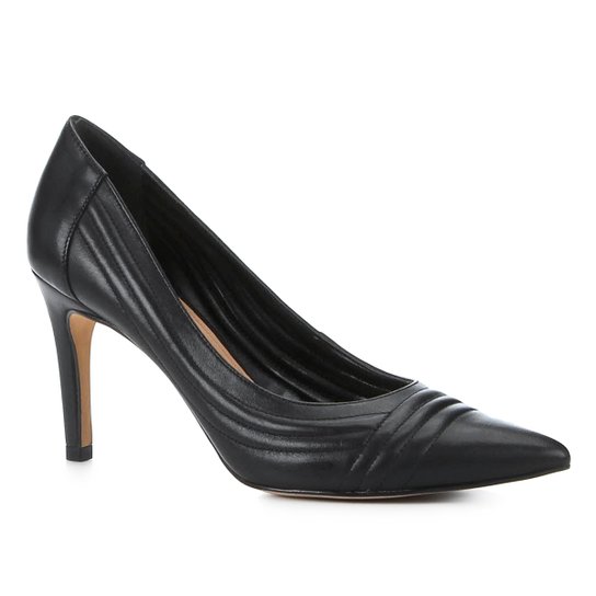 Scarpin Couro Shoestock Salto Alto Matelassê - Preto