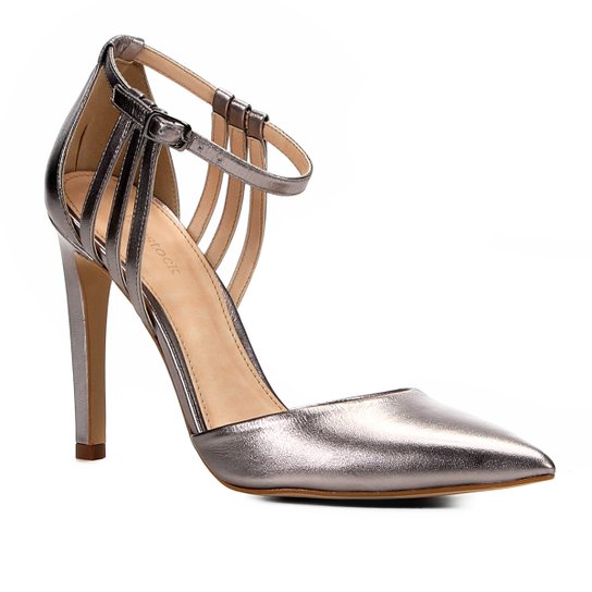 Scarpin Couro Shoestock Salto Alto Minimal - Chumbo