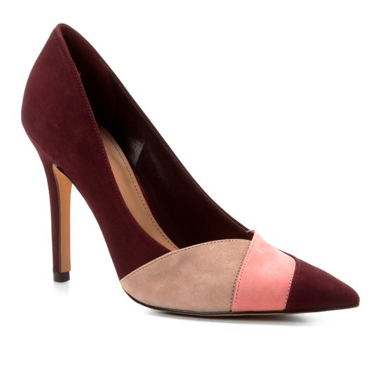 Scarpin Couro Shoestock Salto Alto Nobuck Recortes - Vinho