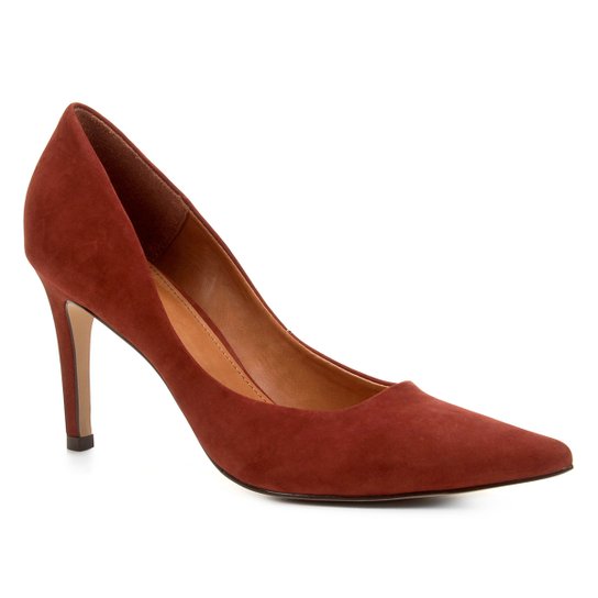 Scarpin Couro Shoestock Salto Alto Nobuck - Marrom