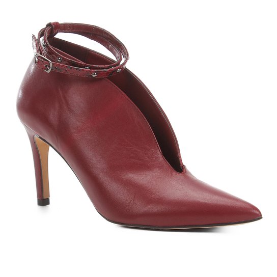 Scarpin Couro Shoestock Salto Alto Recorte Tira - Vinho