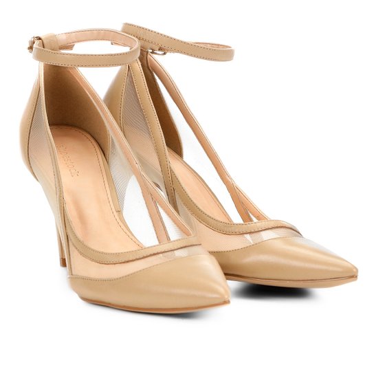 Scarpin Couro Shoestock Salto Alto Tela - Nude